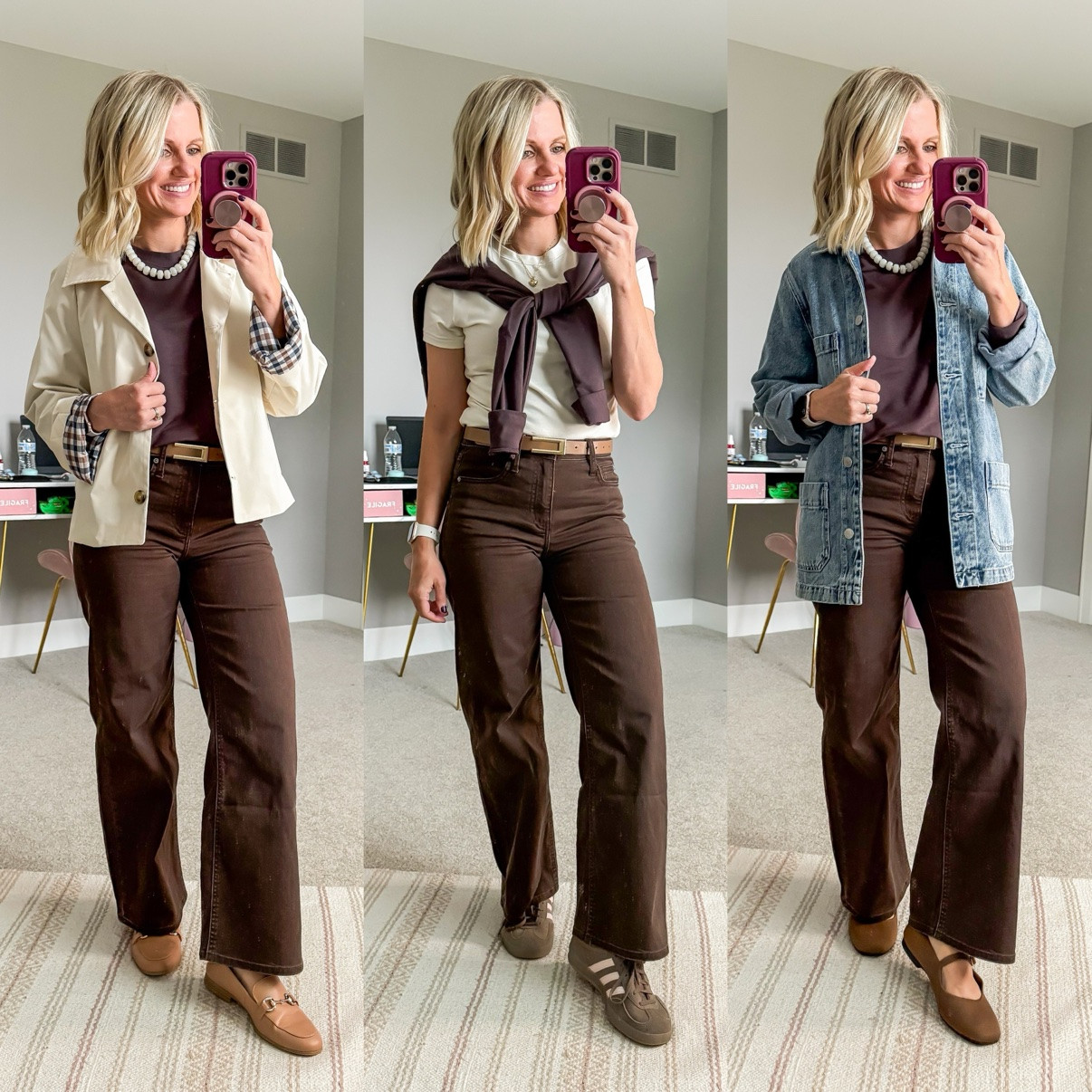 Fall Capsule 2026 🍂 Three ways I'm styling my brown wide-leg pants! This is look 4 of 7 with this piece — my 20-piece capsule mixes and matches into 120 outfits. Which one is your favorite?! Shop the pieces on my LTK! 🤎 

 #fallcapsulewardrobe #capsulewardrobe #falloutfits #fallfashion #petitestyle #affordablefashion #ltkstyle #ltkfall