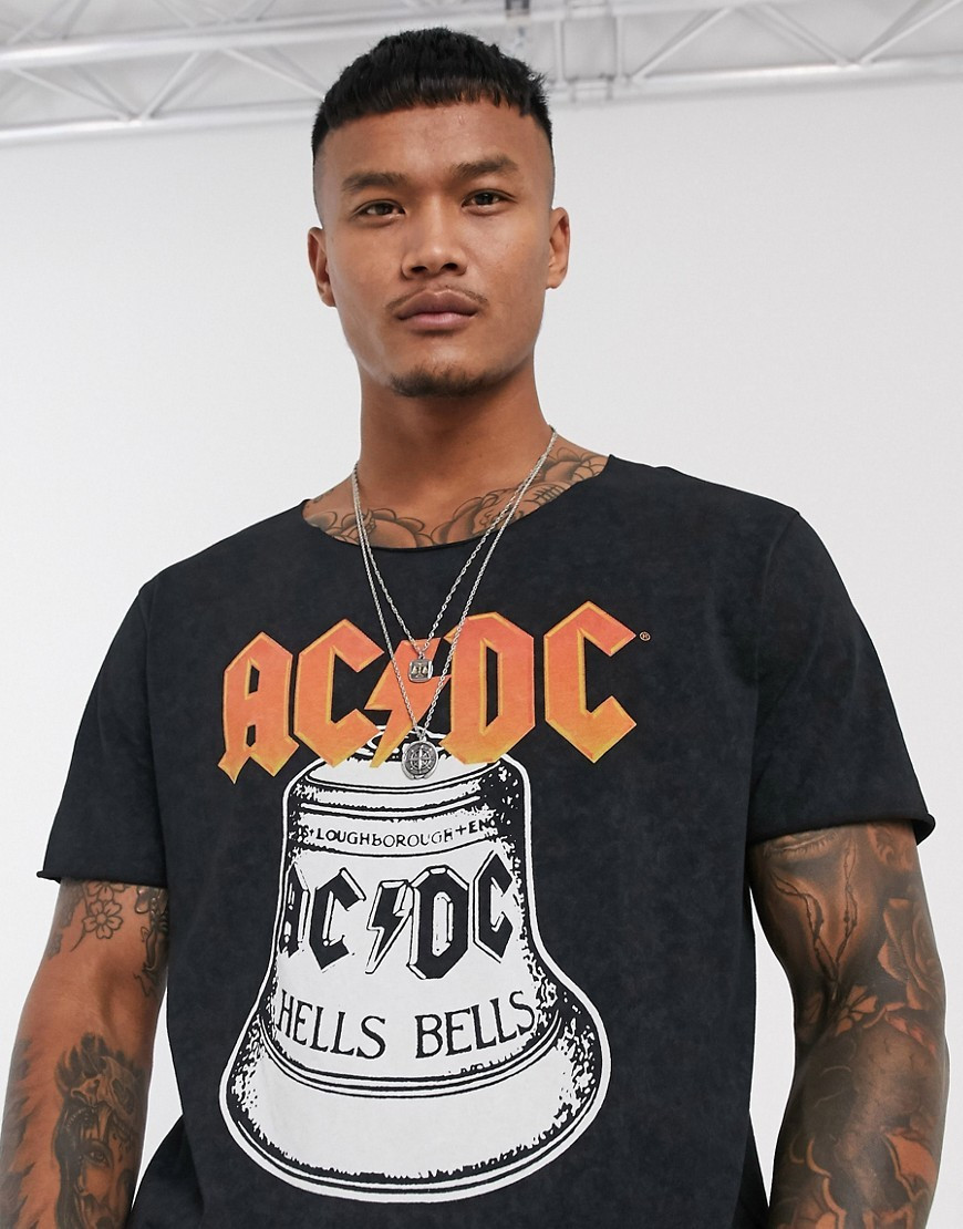ASOS DESIGN ACDC relaxed t-shirt with acid wash and raw scoop neck-Black | ASOS (Global)