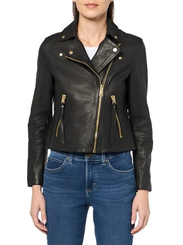 AllSaints Women's Dalby Leather Biker Jacket, Black/Gold | Amazon (US)