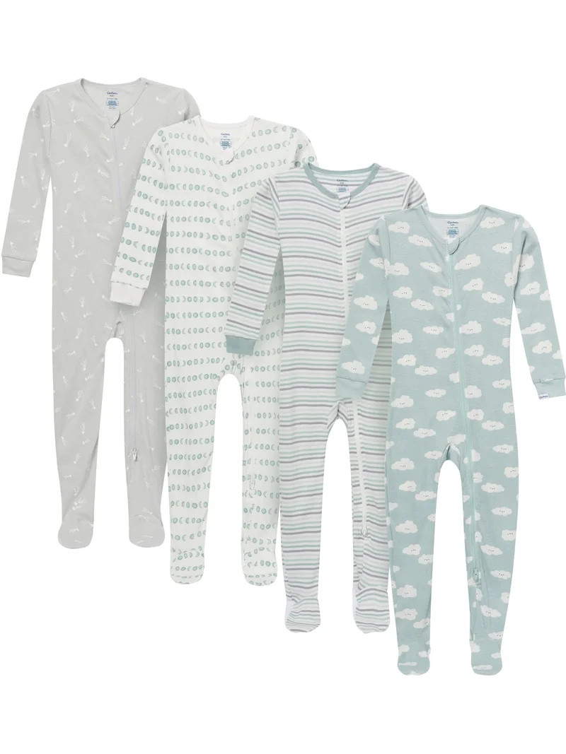 Gerber Baby and Toddler Neutral 2-Way Zipper Footed Unionsuits, 4-Pack, 0/3 Months - 5T | Walmart (US)
