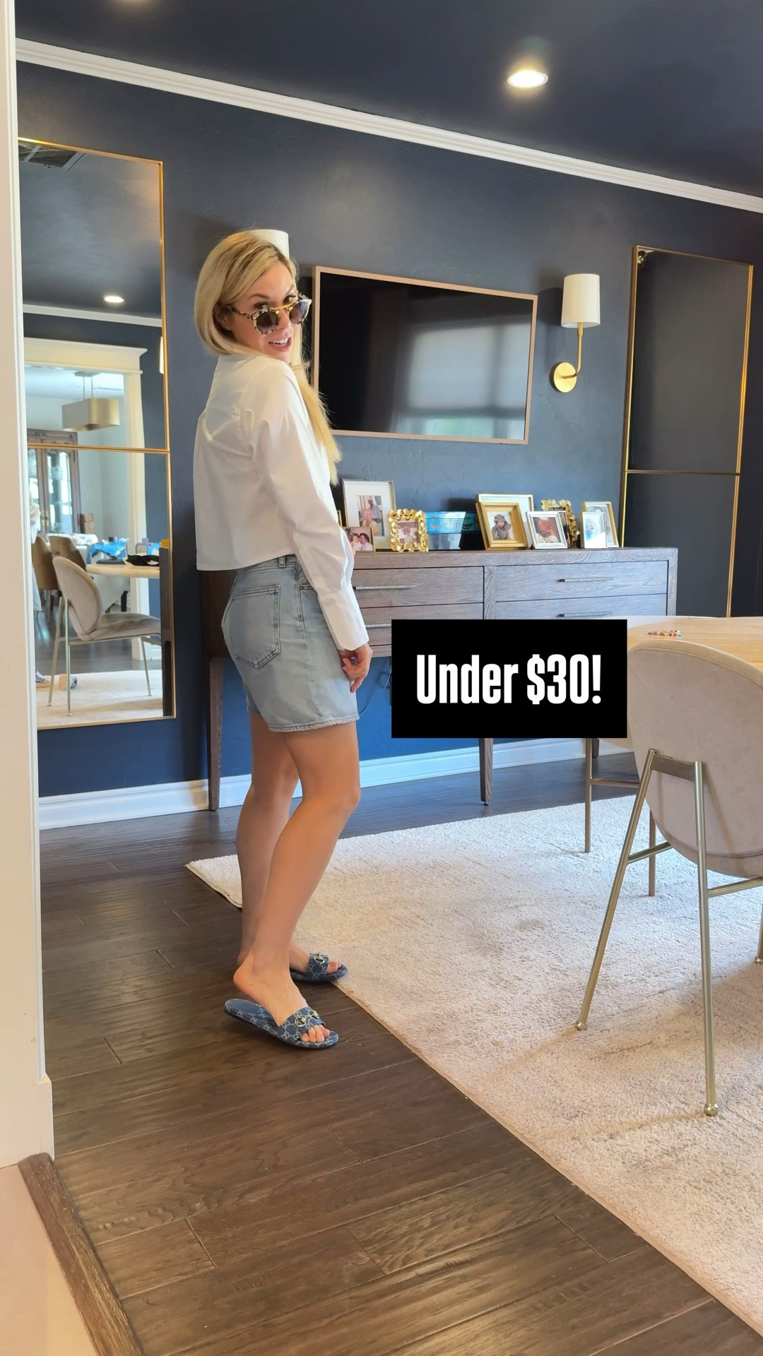 Cropped button down 
Denim shorts 
Gucci shorts

#LTKdayinmylife #LTKootd #LTKgrwm