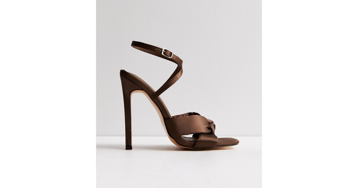 Public Desire Brown Satin Stiletto Heel Sandals
						
						Add to Saved Items
						Remove from... | New Look (UK)