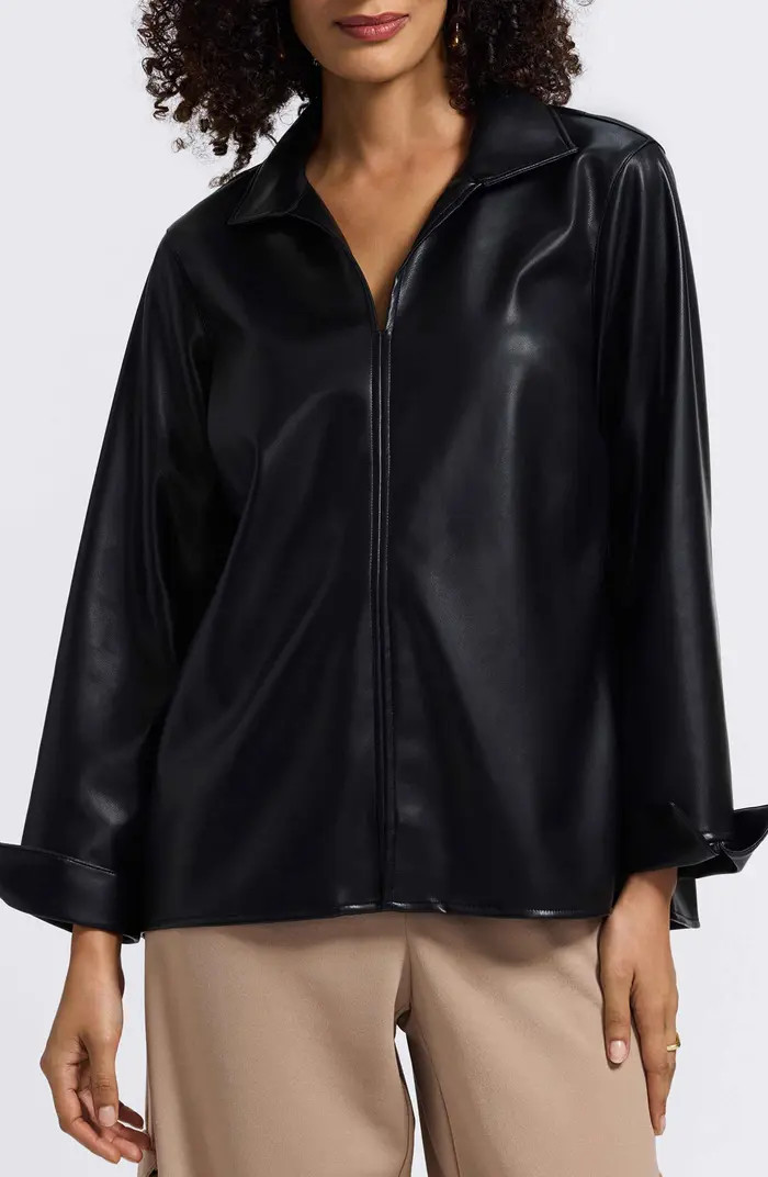 Foxcroft Agnes Faux Leather Long Sleeve Popover Top | Nordstrom | Nordstrom