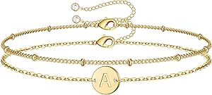 MONOZO Gold Initial Bracelets for Women, Dainty 14K Gold Filled Layered Beaded Letter Initial Bra... | Amazon (US)