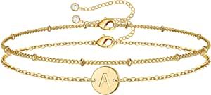 MONOZO Gold Initial Bracelets for Women, Dainty 14K Gold Filled Layered Beaded Letter Initial Bra... | Amazon (US)