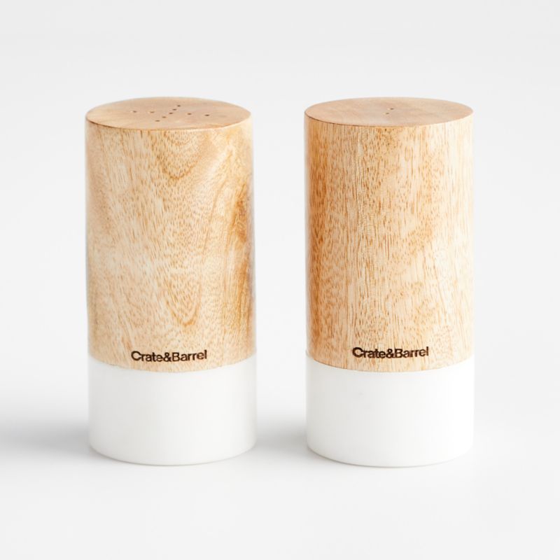 Marble and Wood Salt and Pepper Shakers | Crate & Barrel | Crate & Barrel