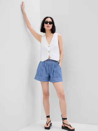 100% Organic Cotton High Rise Denim Pull-On Shorts with Washwell | Gap (US)