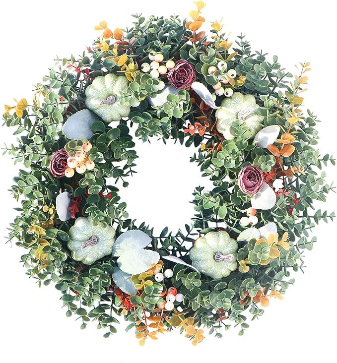 20 Inch Spring Wreaths for Front Door Outside & Inside, White Pumpkin, Green Wreaths for Front Do... | Amazon (US)