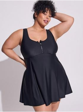 Wireless Long Zip-Front Swim Dress With Short | Torrid (US & Canada)