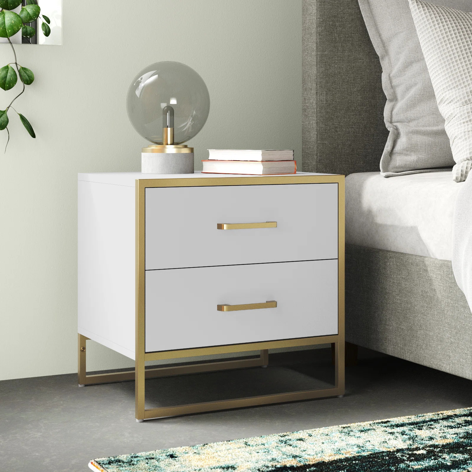 Patchell 19.7"H 2 Drawer Nightstand with Metal Frame | Wayfair North America