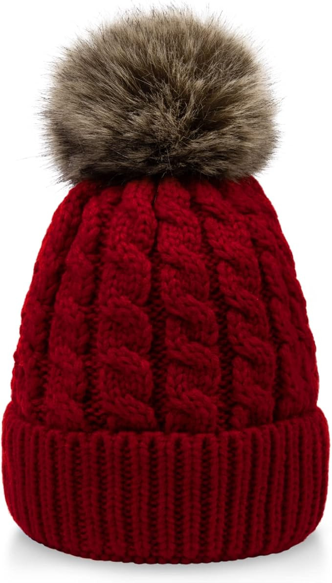 Simplicity Womens Winter Beanies Hand Knit Faux Fur Pompoms Beanie Hats | Amazon (US)
