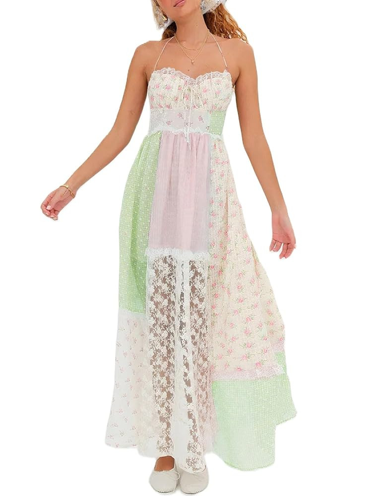 Argeousgor Women 2024 Bohemian Maxi Dress Sleeveless Embroidered Flowy Smocked Long Dress Summer ... | Amazon (US)