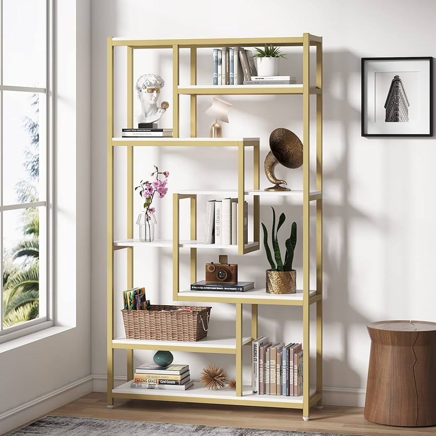 Tribesigns 8-Shelves Staggered Bookshelf, Rustic Industrial Etagere Bookcase for Office, Vintage ... | Amazon (US)