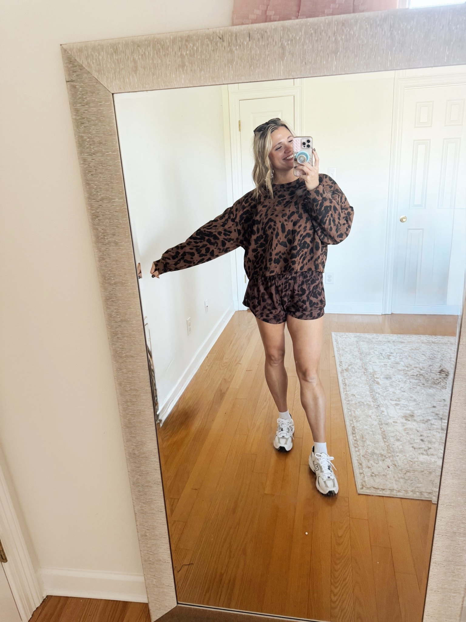 y’all know I have a LOVE for matching sets!! This is technically a 3 piece set - shorts + pullover + athletic tank underneath 🐆 perfect for a 4 hour road trip today  🤎 and these are the new sneakers the hubs got me for my bday I’m OBSESSED!! 

#LTKStyleTip #LTKTravel #LTKFindsUnder50
