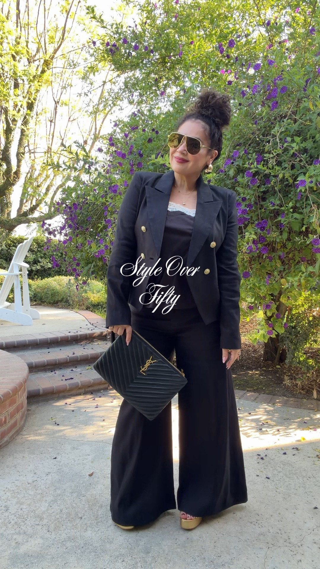 Style Over Fifty: with Alice & Olivia 🖤✨

I’ve been wearing Alice & Olivia since the brand launched in 2002, and honestly? They never disappoint. This black linen suit is everything I love in a look — elevated, feminine, powerful, and effortlessly cool.

I paired the cropped blazer and wide leg pants with gold platforms, layered gold jewelry, a bold lip, and my YSL clutch for the perfect evening look.

Proof that style over 50 isn’t about dressing younger — it’s about dressing with confidence, personality, and presence. 💛

👉 Like, follow, and share for more Style Over 50 inspiration
👉 Shop my entire look through my LTK links

#over50fashion #styleover50 #over50style #over50andfabulous #fashionover50
@Alice + Olivia