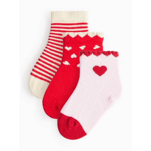 Valentines Heart Socks 3 Pack 12-24 months | Tu Clothing