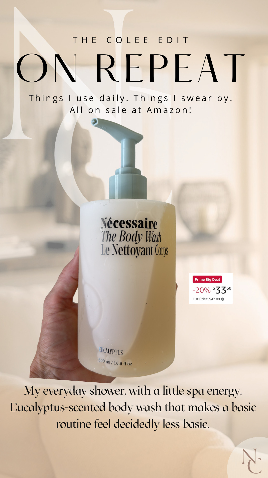 One of those things I buy on repeat—and today it’s on sale. 🤎 The Nécessaire eucalyptus body wash makes my everyday shower feel just a little more spa-like. Stock-up day because the Amazon sale ends TODAY. 

 #LTKdayinmylife #LTKSaleAlert #LTKBeauty