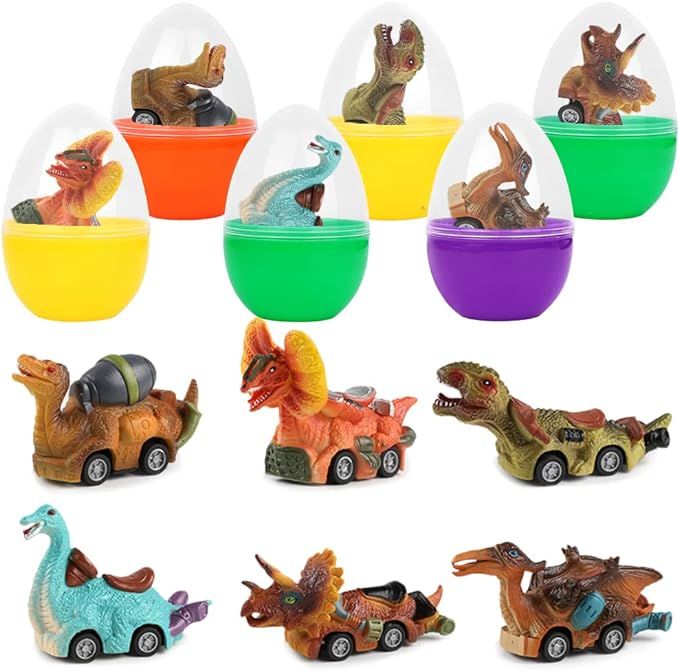 XIMISHOP 6 Pack Prefilled Jumbo Plastic Easter Eggs with Dinosaur Pull Back Cars Toy Toys Inside... | Amazon (US)