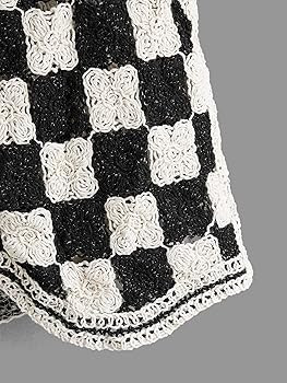 Verdusa Women's Button Front V Neck Sleeveless Crochet Plaid Checkered Knit Sweater Vest | Amazon (US)