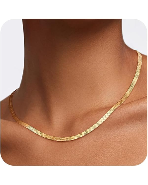 Jewlpire Silver/Gold Plated Herringbone Necklace for Women, 3mm 4mm 5mm Necklace for Women, Non-F... | Amazon (US)