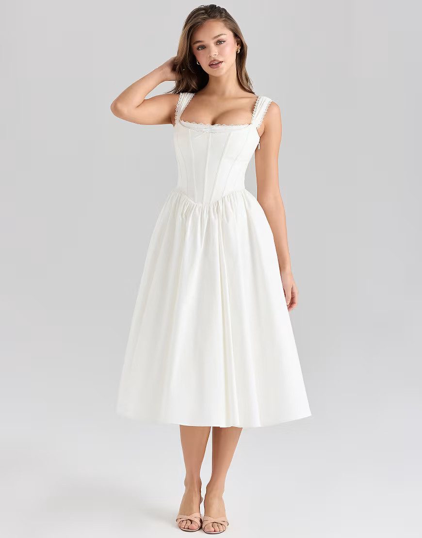 House of CB Amara stretch cotton corset midi dress in white | ASOS (Global)