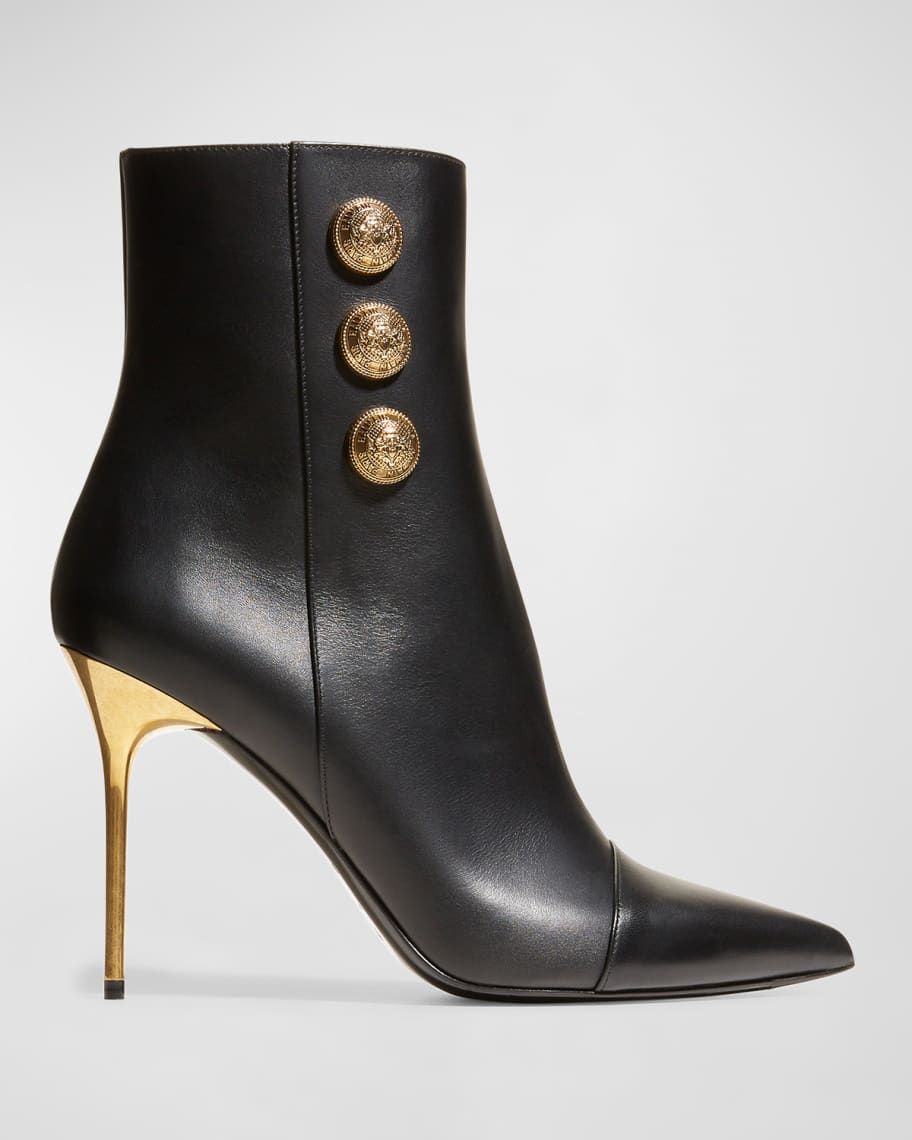 Balmain Roni Metallic-Heel Calfskin Booties | Neiman Marcus