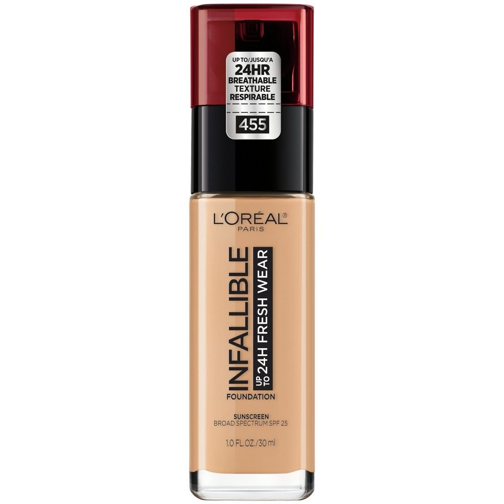 L'Oreal Paris Infallible 24HR Fresh Wear Foundation with SPF 25 - 455 Natural Buff - 0.17 fl oz | Target