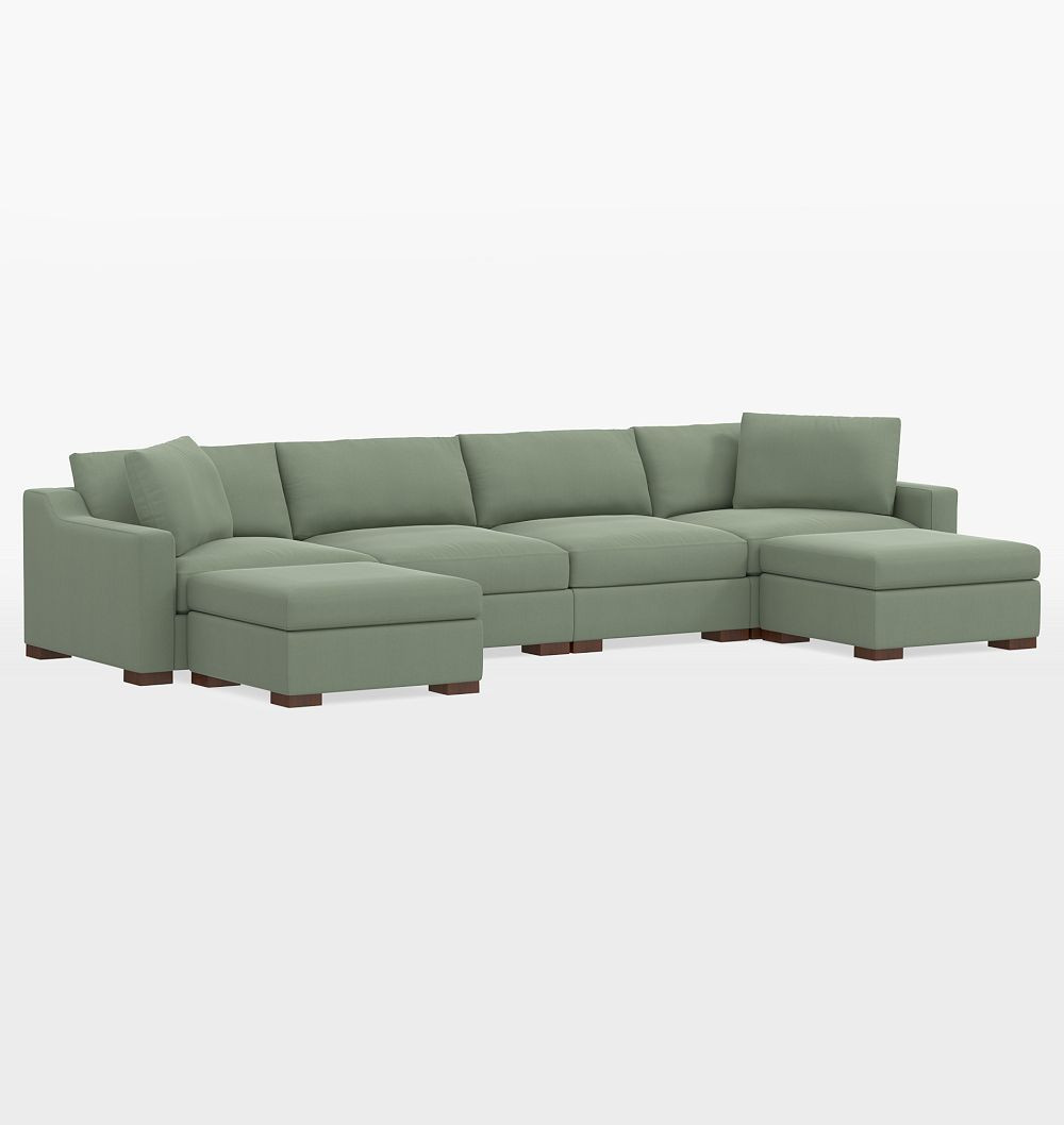 Sublimity 6-Piece Double Ottoman Sectional Sofa, Luxe - Cannes Velvet Silver Sage | Rejuvenation