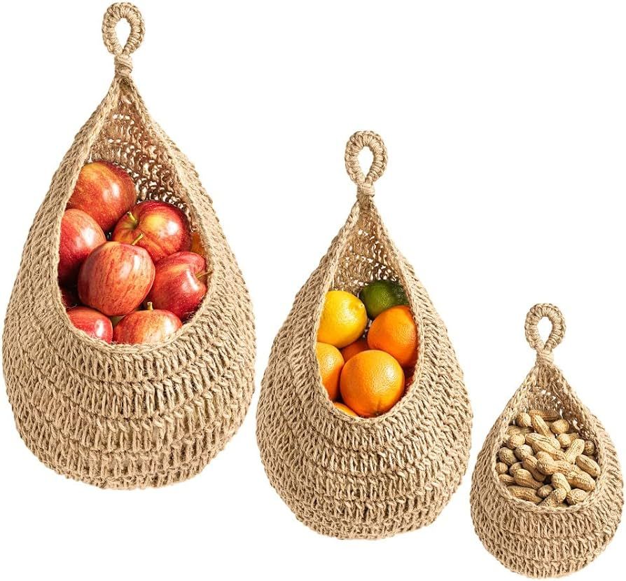 Boho Jute Hanging Basket - Wicker Hanging Fruit Basket for Fresh Produce Storage, Vegetable Keepe... | Amazon (US)