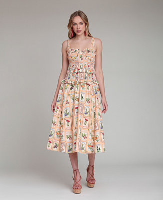 Women's Printed Smocked Midi Dress | Macy's