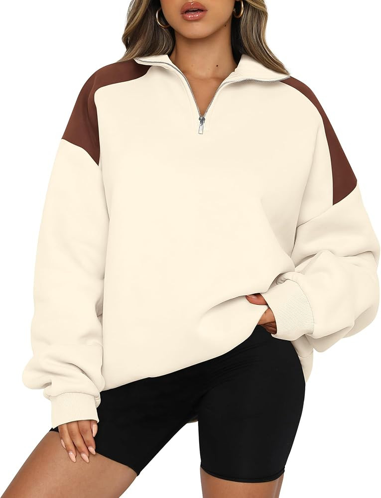 BTFBM Quarter Zip Sweatshirts For Women 2024 Fall Fashion Long Sleeve Color Block Casual Y2k Acti... | Amazon (US)