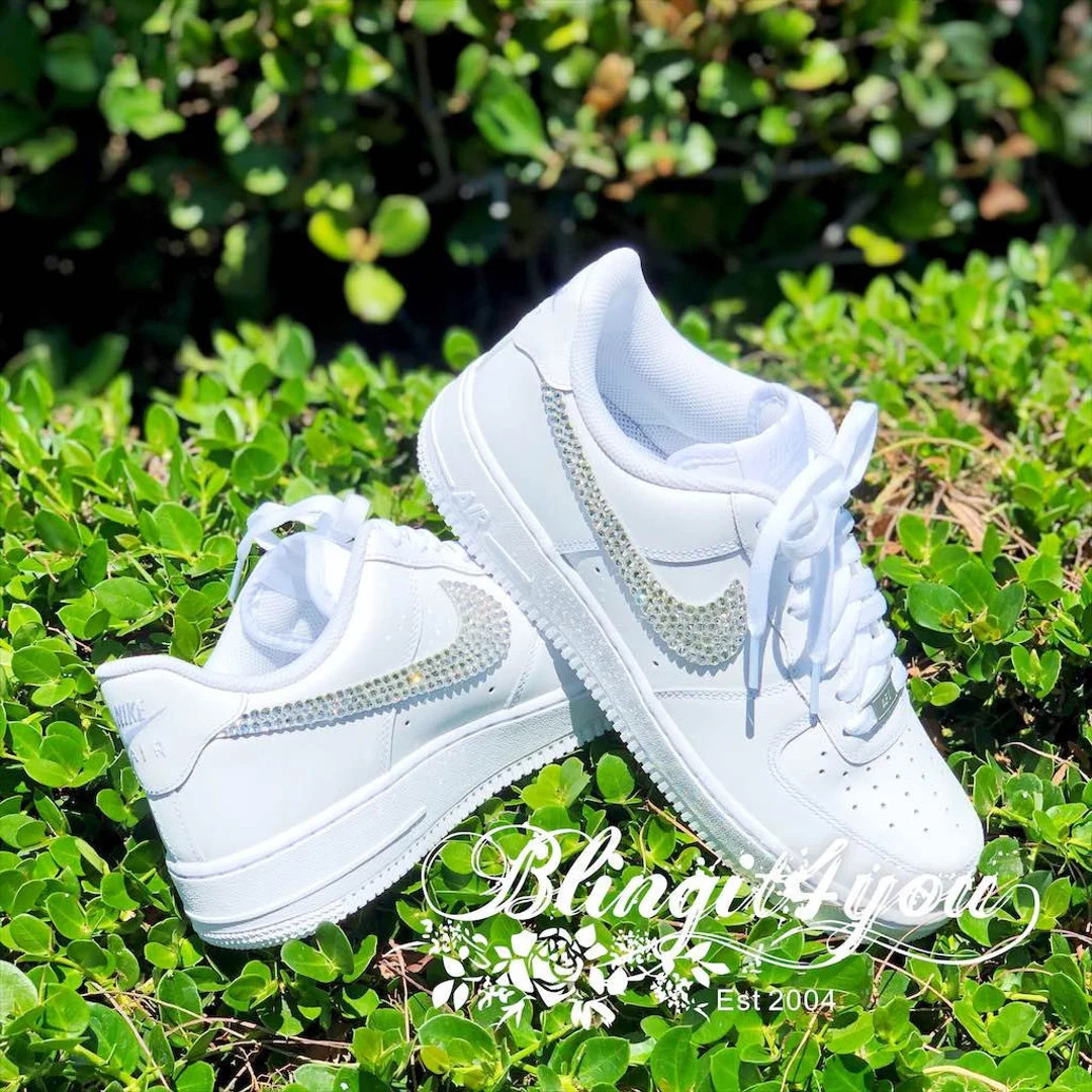 Swarovski Women's Nike Air Force 1 All White Low Sneakers Blinged Out With Authentic Clear Swarov... | Etsy (US)