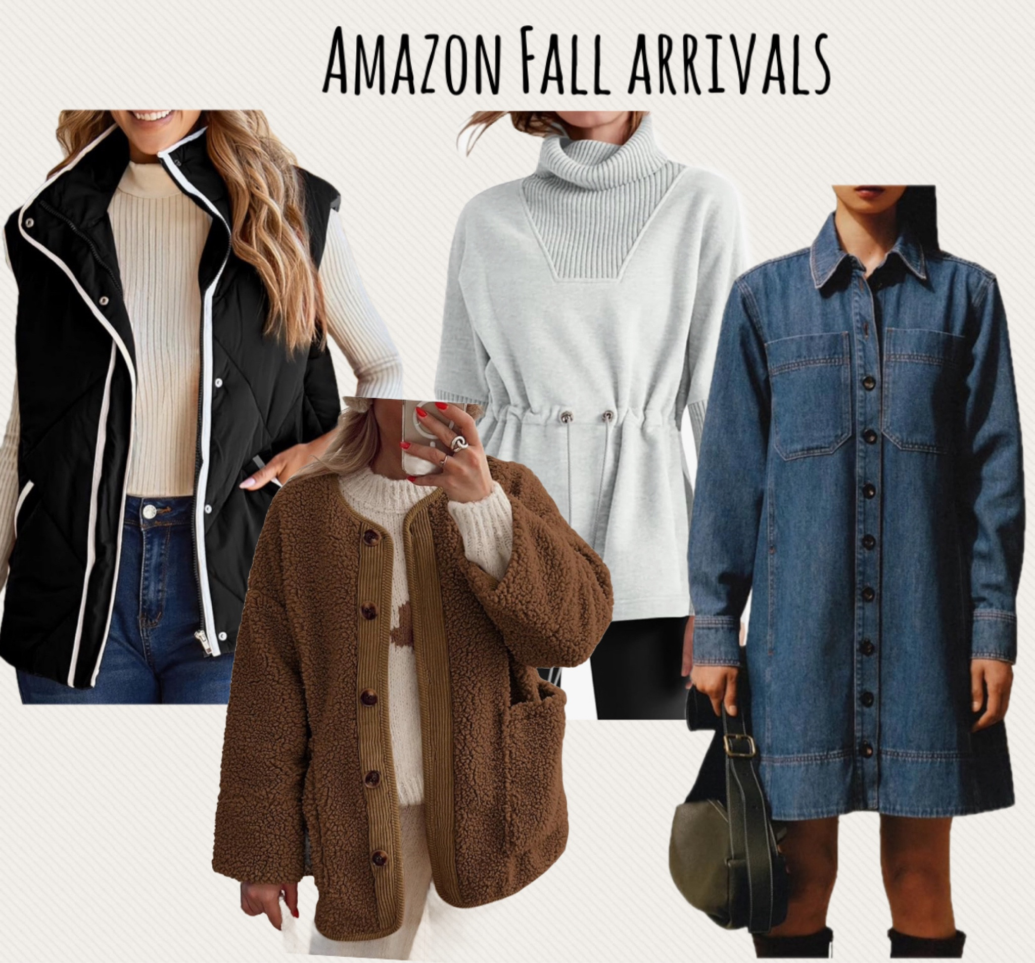 New Amazon Fall Arrivals! 

#fall #sweater #denimdress #vest #puffervest #jeandress #jacket 