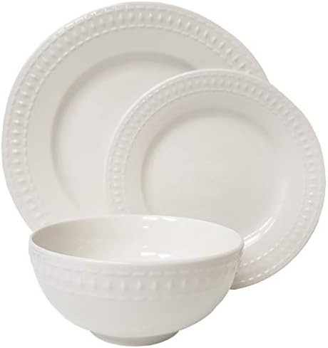 Tabletops Gallery Embossed Bone White Porcelain Round Dinnerware Collection- Chip Resistant Scratch  | Amazon (CA)