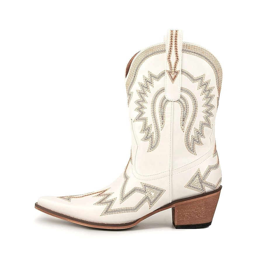 Women's Embroidered Cowgirl Boots Calf Thick Heels Pointed Head Country Music Festival Vintage We... | Amazon (US)