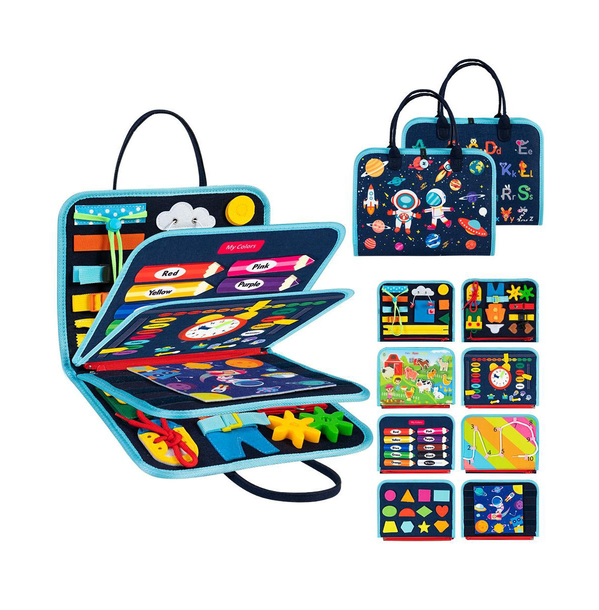 Cowin Busy Board 8 in 1 Busy Book Montessori Toys for Toddler Sensory Toys Developing Sensory Board Travel Toys Blue | Macy's