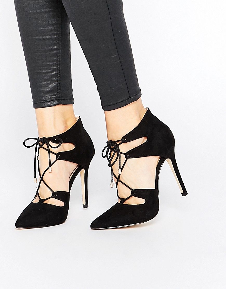 Carvela Kayleigh Ghillie Lace Point Heeled Shoes - Black | ASOS US