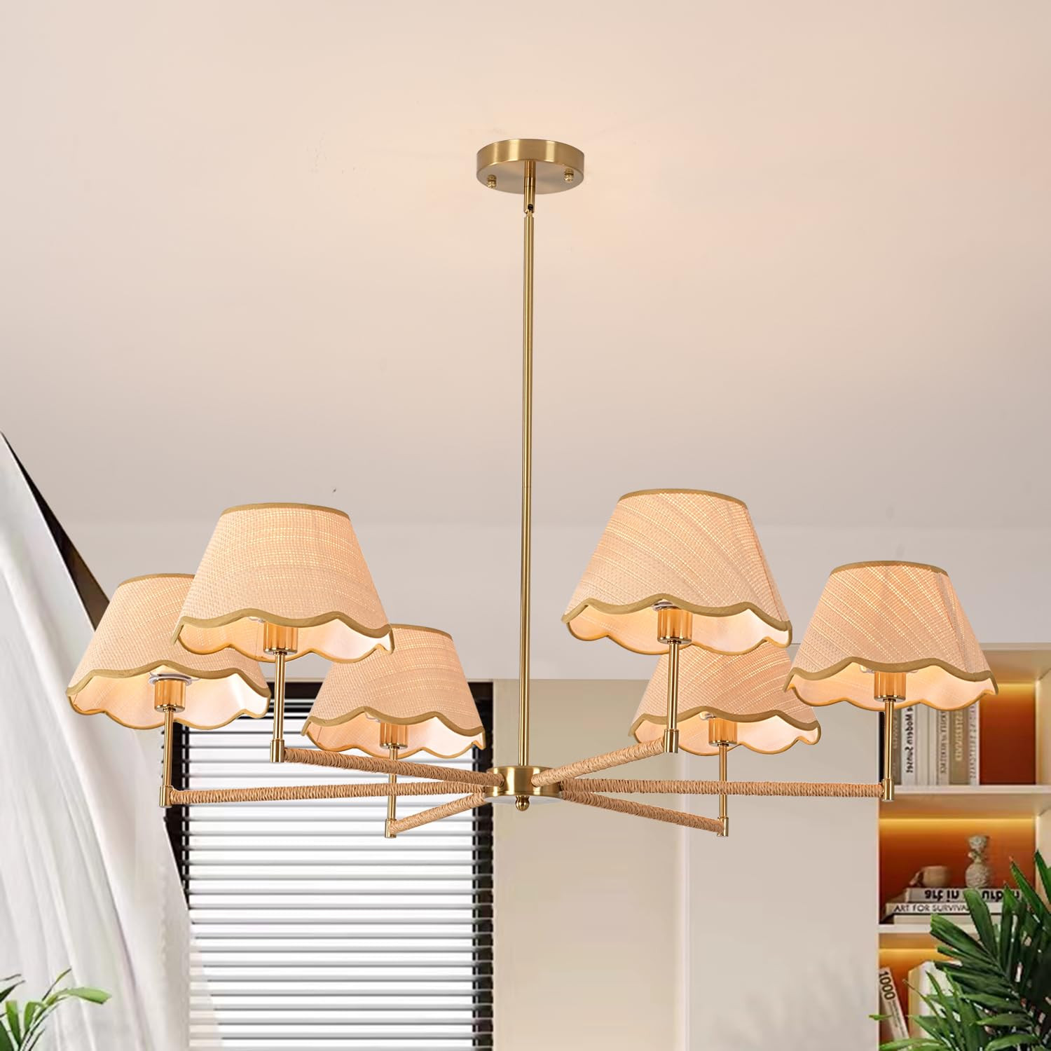 39" Adjustable Boho Rattan Chandelier - 6-Light Rustic Industrial Farmhouse Coastal Pendant Light... | Amazon (US)