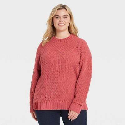 Women's Plus Size Textured Crewneck Pullover Sweater - Ava & Viv™ | Target