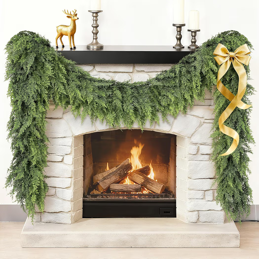 Christmas Garland Real Touch Cedar Garland Christmas Decorations 9 ft Soft and Lush Realistic Fau... | Amazon (US)