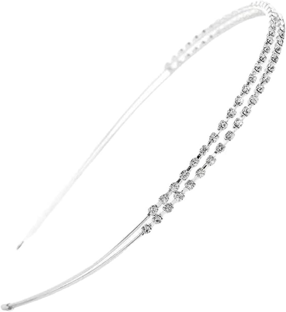 Silver Rhinestone Headband - 1Pcs Double Rows Crystal Diamond Headband Sparkly Headbands Hair Acc... | Amazon (US)