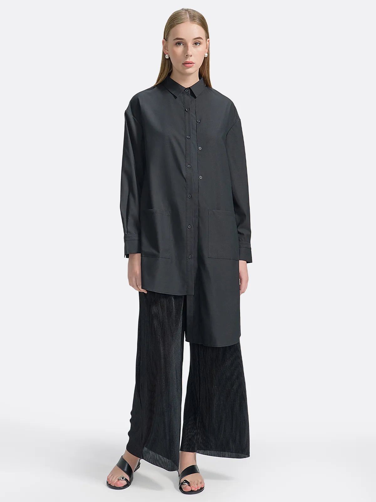 Asymmetric Button-Up Longline Shirt | SDEER