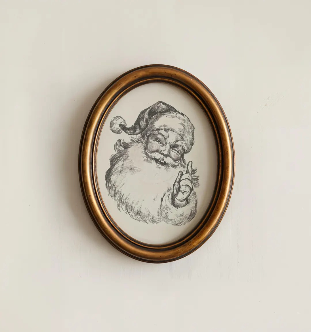 Vintage Santa Sketch Print, Retro Christmas Art, Black and White Holiday Wall Art - Etsy | Etsy (US)