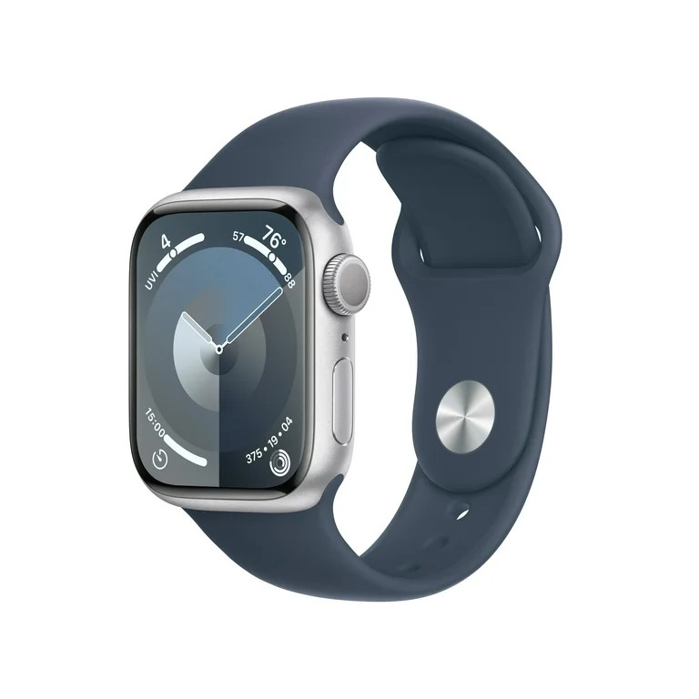 Apple Watch Series 9 With Blood Oxygen. GPS 41mm Silver Aluminum Case with Storm Blue Sport Band ... | Walmart (US)