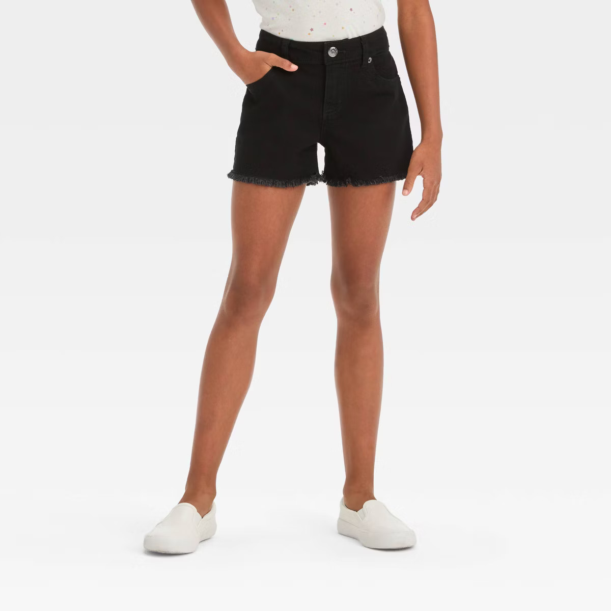 Girls' Cut-Off Mid-Rise Jean Shorts - Cat & Jack™ Black XS | Target