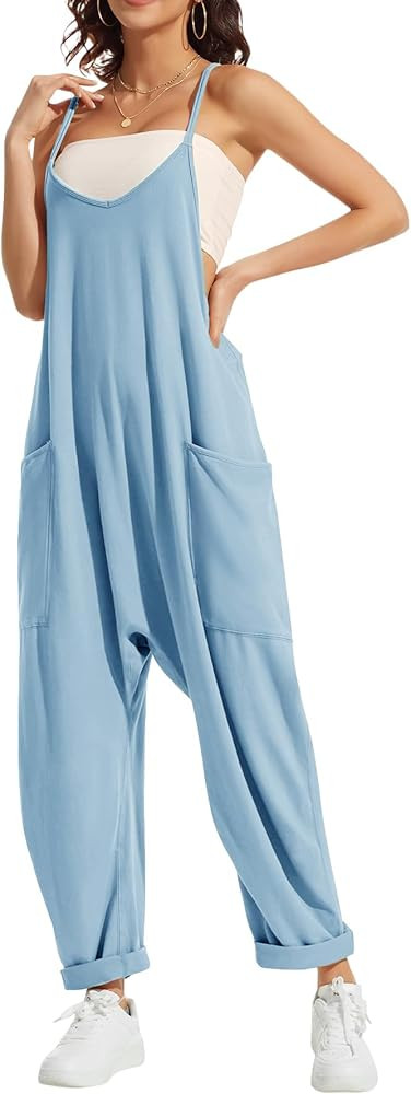 CAIYING Jumpsuit for Women Casual Rompers Sleeveless Loose Stretchy Strap Baggy Overalls Cotton J... | Amazon (CA)