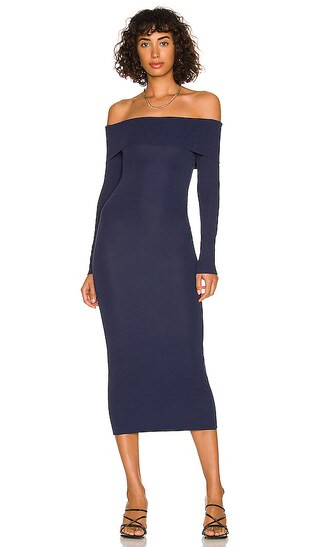 Off Shoulder Knit Midi Dress in Navy | Revolve Clothing (Global)
