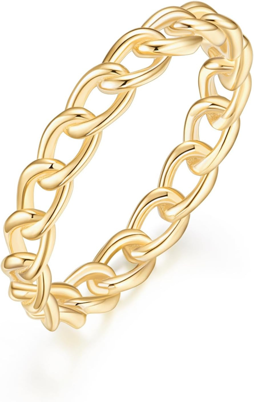 14K Gold Plated Wedding Bands Women Dainty Open Chain Link Ring | Amazon (US)