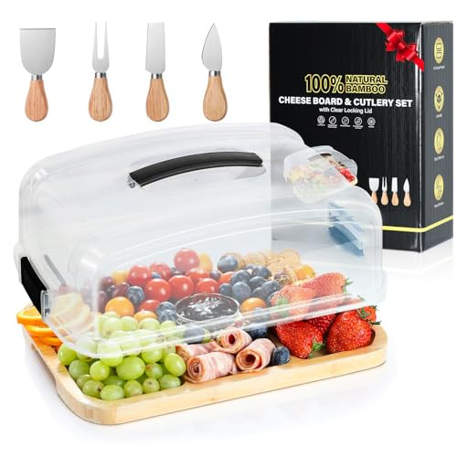 Portable Travel Charcuterie Board with Lid, Bamboo Cheese Charcuterie Board with Cover, Covered Traveling Charcuterie Board Box Gift Set Serving Tray To Go 6 Compartments for Party Beach Picnic Snack | Amazon (US)