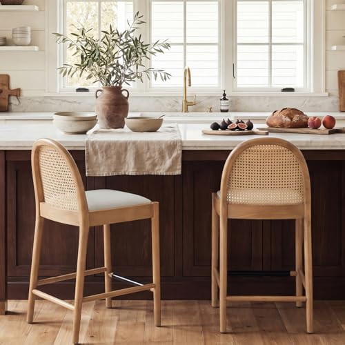 Ya-Home Rattan Counter Stools Set of 2, 26 Inch Counter Height Barstools, Upholstered Linen Kitch... | Amazon (US)